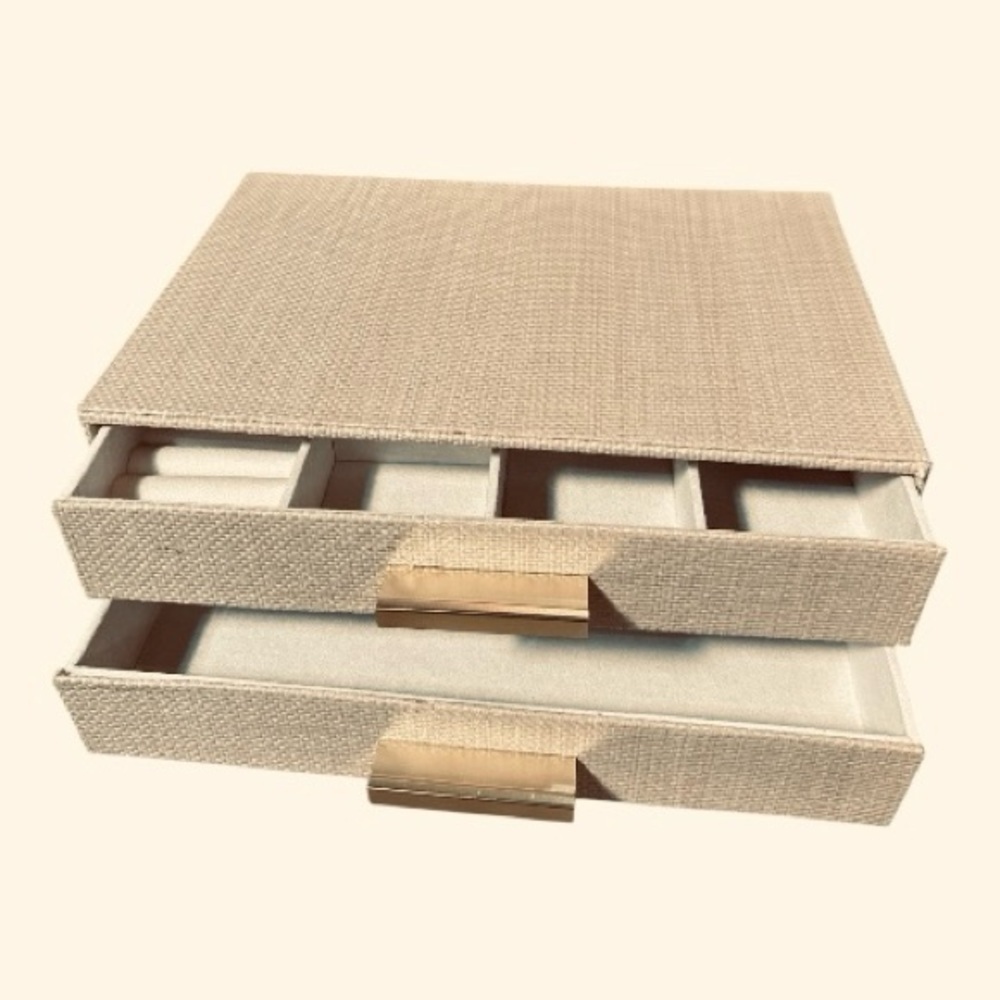 NWT Beige 2-Drawer Jewelry Organizer with Gold Handles – 11”x7”x4”